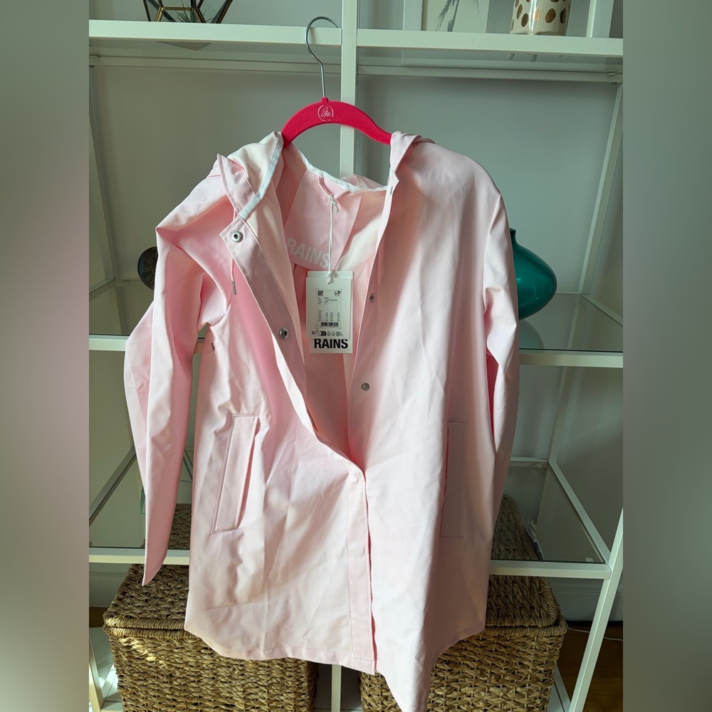 RAINS Women's A Line Light Pink Hooded Raincoat